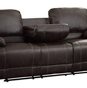 Homelegance Double Reclining Sofa Plush Seating With Drop Down Console Faux Leather Brown 0 300x303