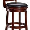 Ball Cast Jayden Wooden Swivel Bar Stool With Faux Leather Upholstery 29 Inch Brandy 0 100x100