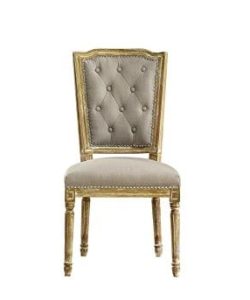 Baxton Studio Estelle Shabby Chic Rustic French Country Cottage Weathered Oak Linen Button Tufted Upholstered Dining Chair Medium Beige 0 250x300