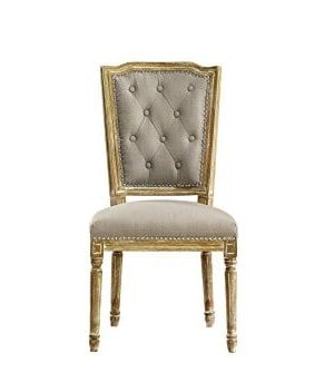 Baxton Studio Estelle Shabby Chic Rustic French Country Cottage Weathered Oak Linen Button Tufted Upholstered Dining Chair Medium Beige 0 300x343