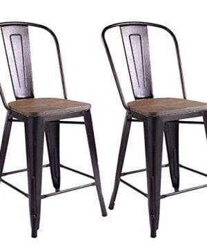 COSTWAY Copper Set Of 2 Tolix Style Metal Dining Chairs With Wood Seat Stackable Industrial Counter Stool Cafe Side Chairs 0 300x360