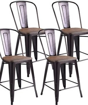 COSTWAY Tolix Style Dining Stools With Wood Seat And Backrest Industrial Metal Counter Height Stool Modern Kitchen Dining Bar Chairs Rustic Copper Height 24 4PC 0 300x360