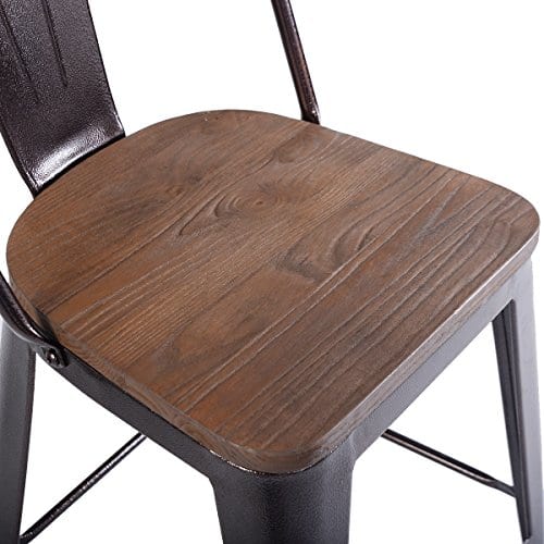 COSTWAY Tolix Style Dining Stools With Wood Seat And Backrest Industrial Metal Counter Height Stool Modern Kitchen Dining Bar Chairs Rustic Copper Height 24 4PC 0 4