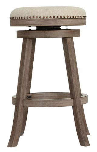 Cortesi Home Piper Backless Swivel Bar Stool In Solid Wood Beige Fabric 30 H Cortesi Home Piper Backless Swivel Bar Stool In Solid Wood Beige Fabric 30 H