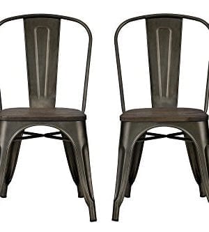 DHP Fusion Metal Dining Chair With Wood Seat Distressed Metal Finish For Industrial Appeal Set Of Two Copper 0 300x333