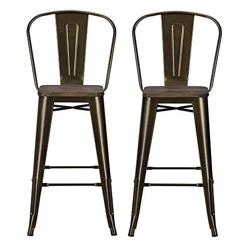DHP Luxor Metal Counter Stool With Wood Seat And Backrest Set Of Two 30 Antique Bronze 0 0