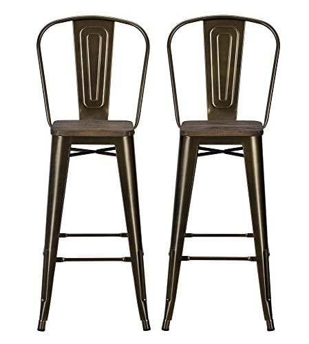 DHP Luxor Metal Counter Stool With Wood Seat And Backrest Set Of Two 30 Antique Bronze 0 3