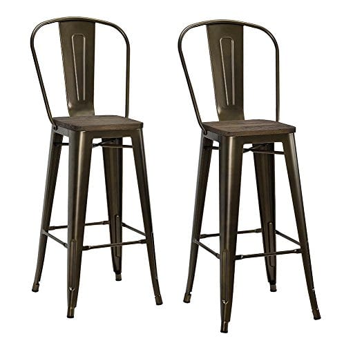 DHP Luxor Metal Counter Stool With Wood Seat And Backrest Set Of Two 30 Antique Bronze 0