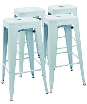 Devoko Metal Bar Stool 30 Tolix Style IndoorOutdoor Barstool Modern Industrial Backless Light Weight Bar Stools With Square Seat Set Of 4 Dream Blue 0 300x360