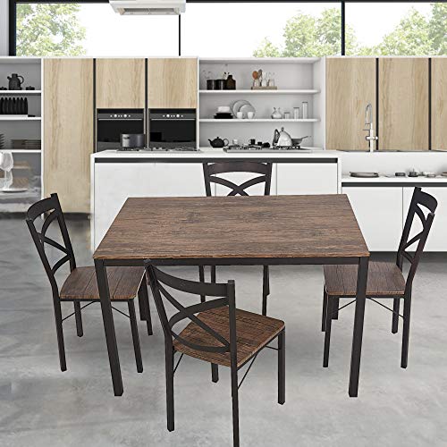 Dporticus 5 Piece Dining Set Industrial Style Wooden Kitchen Table And Chairs With Metal Legs Espresso Farmhouse Goals