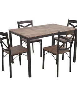 Dporticus 5 Piece Dining Set Industrial Style Wooden Kitchen Table And Chairs With Metal Legs Espresso