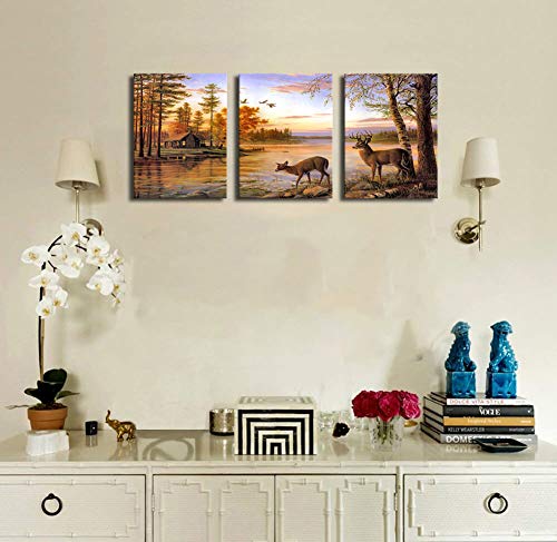 Dusk Rustic Deer Cabin Wall Art Decor Wildlife Landscape Canvas