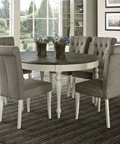Everhome Designs Vegas 7 Piece Round To Oval Extension Dining Table Set For 6 Parsons Chairs