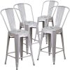 Flash Furniture 4 Pk 24 High Silver Metal Indoor Outdoor Counter Height Stool With Back 0 100x100