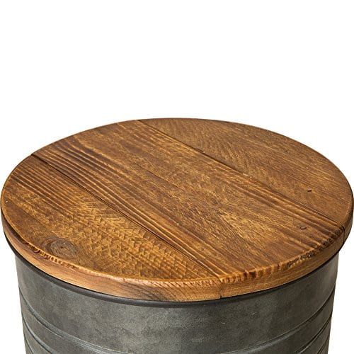 Glitzhome Rustic Storage Bins Metal Stool Ottoman Seat with Round Wood Lid Set of 2