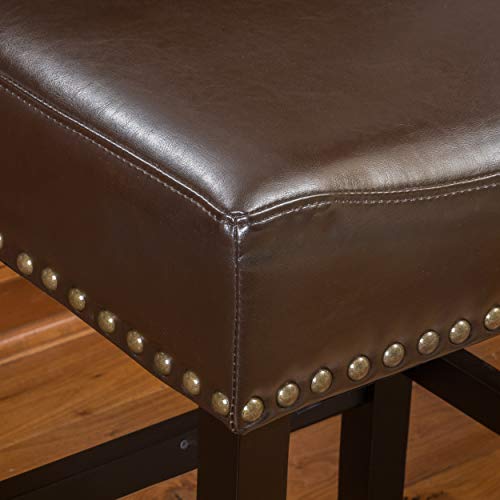 Great Deal Furniture Chantal Backless Brown Counter Stools With Brass Nailhead Studs Set Of 2 0 2