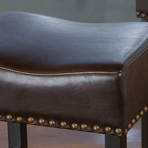 Great Deal Furniture Chantal Backless Brown Counter Stools With Brass Nailhead Studs Set Of 2 0 4