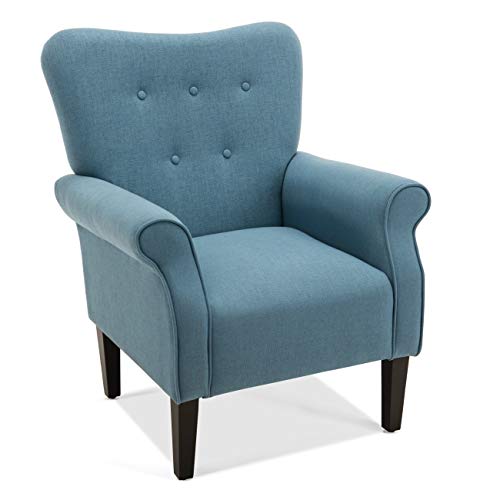 Belleze Modern Accent Chair Roll Arm Linen Living Room Bedroom Wood Leg Blue 0 0