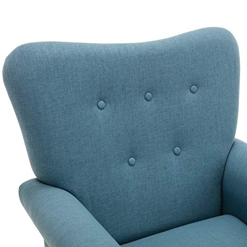 Belleze Modern Accent Chair Roll Arm Linen Living Room Bedroom Wood Leg Blue 0 1