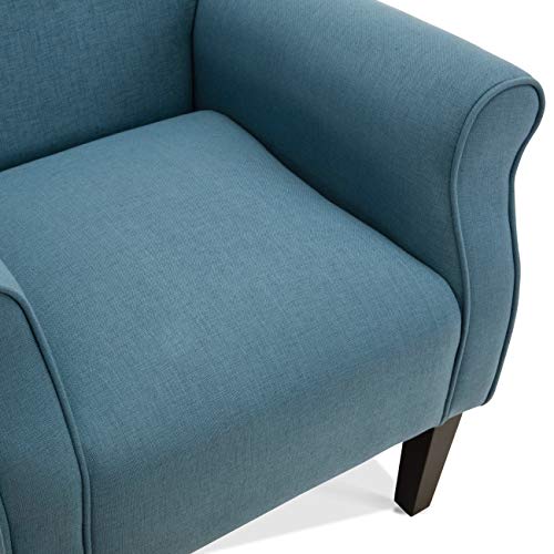 Belleze Modern Accent Chair Roll Arm Linen Living Room Bedroom Wood Leg Blue 0 2