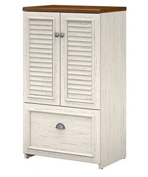 Bush Furniture Fairview Storage Cabinet With Drawer In Antique White And Tea Maple 0 300x360