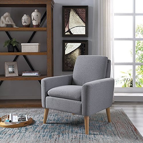 Lohoms Modern Accent Fabric Chair Single Sofa Comfy Upholstered Arm Chair Living Room Furniture Grey 0
