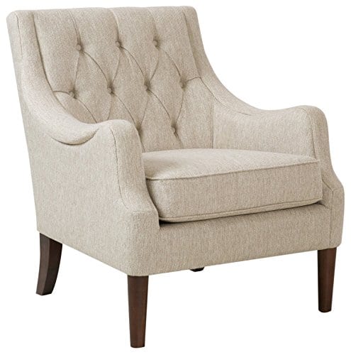 Madison Park Qwen Accent Chairs Hardwood Birch Faux Linen Living Room Chairs Cream Ivory Vintage Classic Style Living Room Sofa Furniture 1 Piece Diamond Tufted Bedroom Chairs Seats 0 