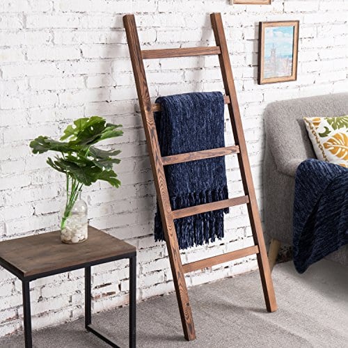 Mygift 4 5 Foot Brown Wood Decorative Blanket Storage Ladder