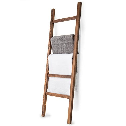 Mygift 4 5 Foot Brown Wood Decorative Blanket Storage Ladder