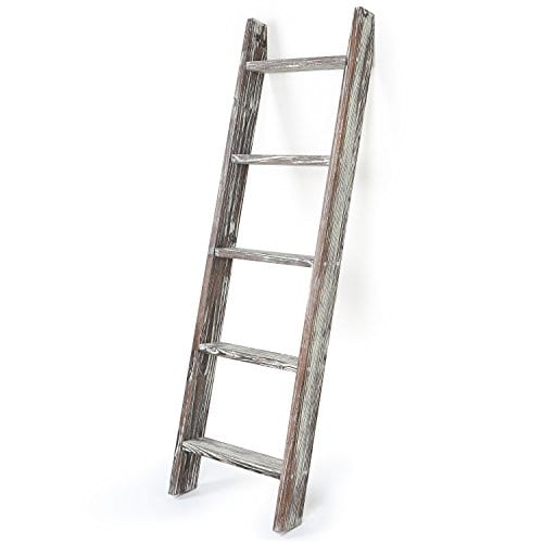 MyGift 4.5-Foot Brown Wood Decorative Blanket Storage Ladder