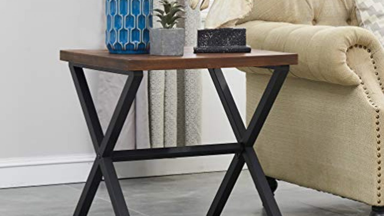 O K Furniture Farmhouse Accent End Side Table Industrial Nightstand With X Shaped Metal Frame For Bedroom And Living Farmhouse Goals