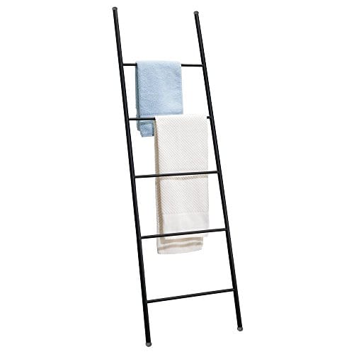mDesign Metal Free Standing 4 Bar Towel Ladder Storage Organization Black 