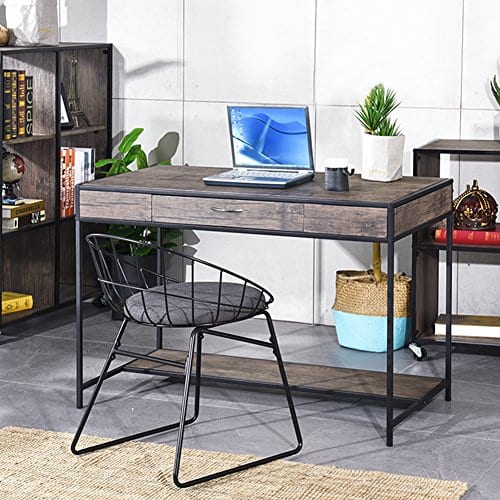 Aingoo Large Writing Desk With Drawer 43x22 Rustic Computer Desk