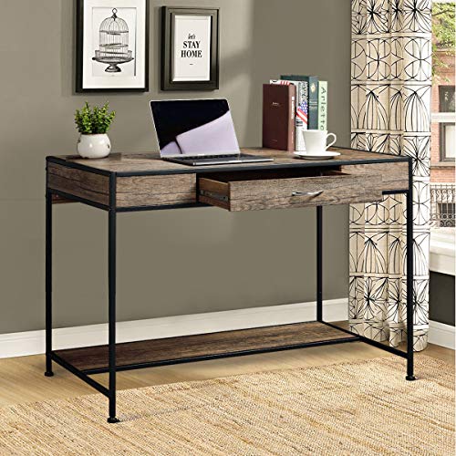 Aingoo Large Writing Desk With Drawer 43x22 Rustic Computer Desk Slim Metal Mdf Wood Grain Workstation For Brown Farmhouse Goals