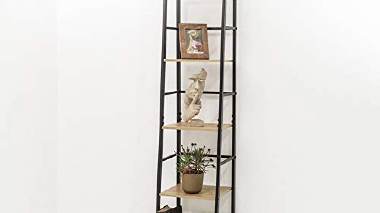 5 Tier Wood Corner Bookcase Shelf Wall Bookshelf Display Stand Ladder Shelf