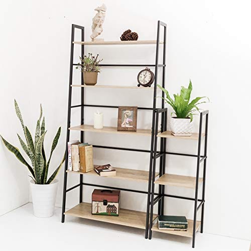 C-Hopetree Ladder Shelf Bookcase 5 Tier Display Bookshelf Black Metal Frame 