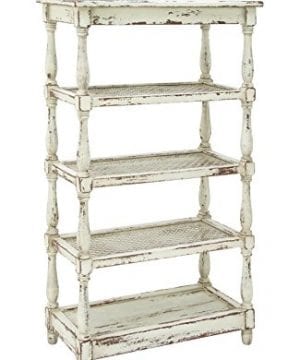 Deco 79 44419 Tall Distressed White Wood Bookshelf With Pierced