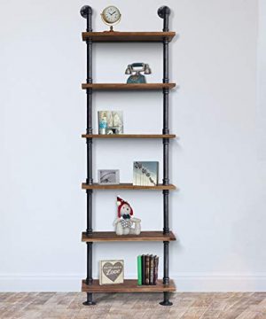 Diwhy Industrial Pipe Shelves Rustic Modern Wood Ladder Bookcase