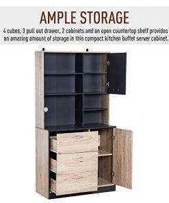 Homcom 67 Modern Freestanding Kitchen Buffet Cabinet With Microwave Storage Hutch Black And Oak
