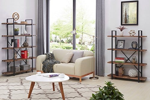 Homissue 4 Tier Industrial Style Bookshelf Wood And Metal Bookcases Furniture For Collection Retro Brown 0 0