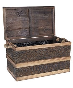 Household Essentials Decorative Metal Banded Wooden Storage Trunk With Handles Large 0 0 300x360