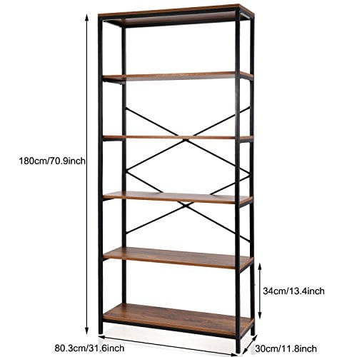5 Tier Industrial Style Bookcase Brown, Vintage Looking Bookcases