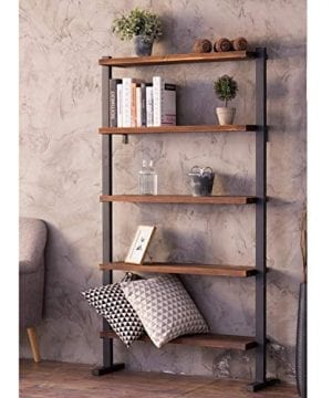 Mygift 5 Shelf Industrial Metal Wood Bookcase Decorative Home
