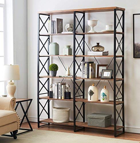 O K Furniture 80 7 Double Wide 6 Shelf Bookcase Industrial Large
