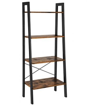 VASAGLE Vintage Ladder Shelf 4 Tier Bookshelf Storage Rack Shelf Unit Bathroom Living Room Wood Look Accent Furniture Metal Frame ULLS44X 0 300x360