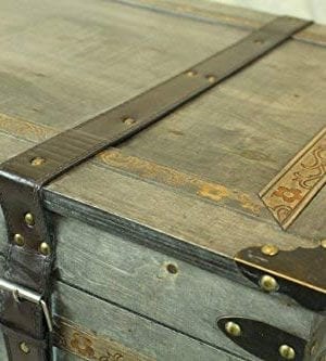 Rustic Gray Large Wooden Storage Trunk Coffee Table With Two Drawers
