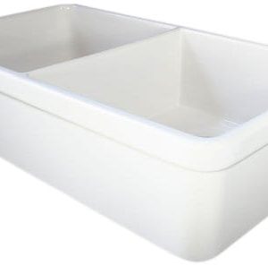 ALFI Brand AB512 32 Inch Double Bowl Fireclay Farmhouse Kitchen Sink With 1 34 Inch Lip White 0 300x297