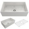 Contempo-Farmhouse-Apron-Front-Fireclay-33-in-Single-Bowl-Kitchen-Sink-with-Protective-Bottom-Grid-and-Strainer-in-White-0