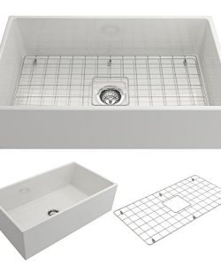 Contempo-Farmhouse-Apron-Front-Fireclay-33-in-Single-Bowl-Kitchen-Sink-with-Protective-Bottom-Grid-and-Strainer-in-White-0