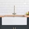 Farmhouse Kitchen Sink White Double Bowl Fireclay With Apron Front Undermount Installation Reversible Smooth Fluted 33 Inches 0 100x100